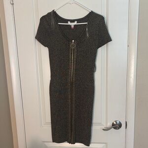 Women’s Metallic Zipper-Front Knit Dress - Black No Boundaries NWT large